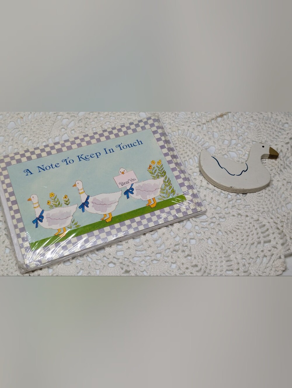 Vintage 80s Country Goose with Ribbons Blank Stationery Cards Envelopes & magnet